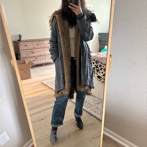 Mermbers Only Gray Fur Trimmed Parka Coat